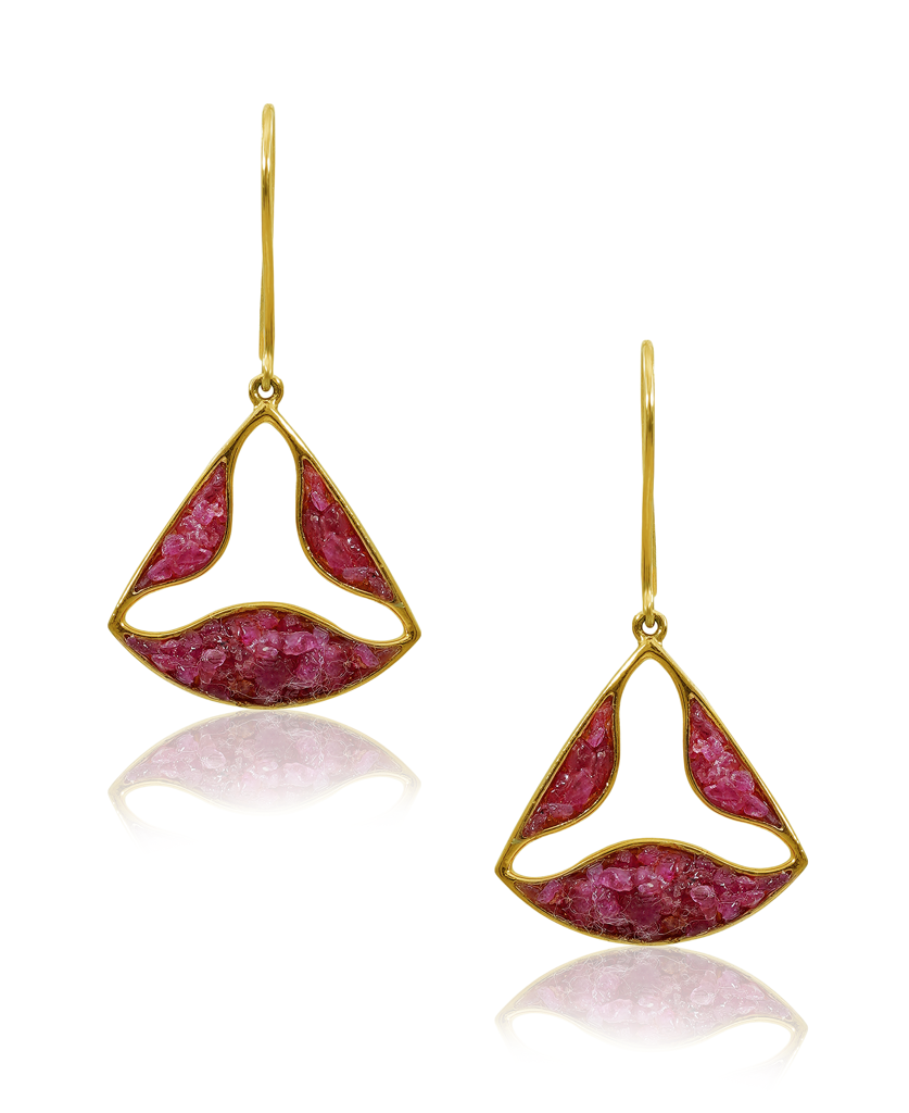 Unique Natural Ruby Earrings - Trikon : NH-ERR-13-RB