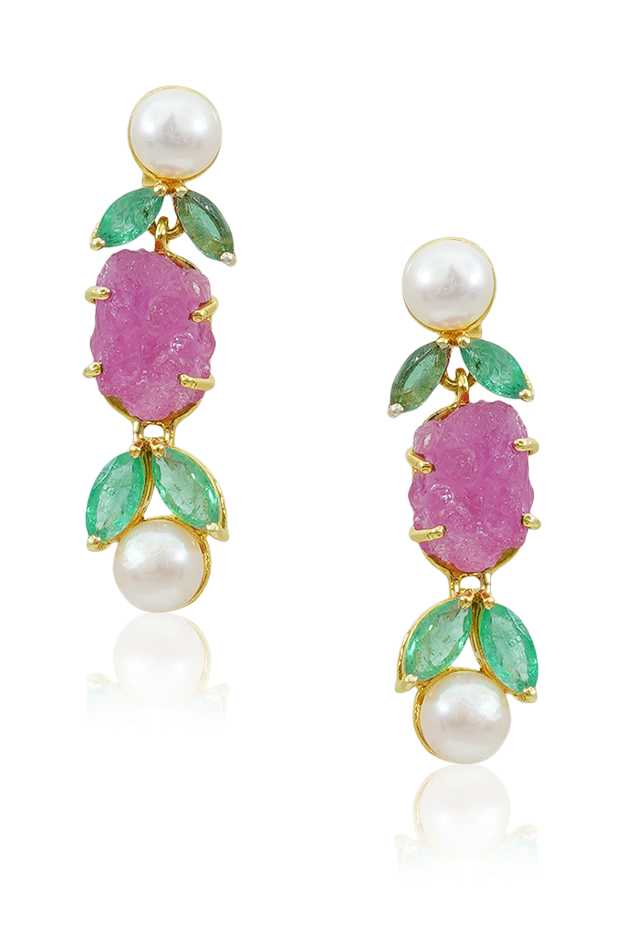 Classic Emerald And Ruby Hanging Earrings : NH-ERR-05-RB-EM