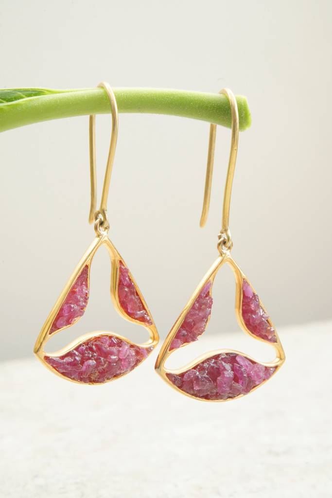 Unique Natural Ruby Earrings - Trikon : NH-ERR-13-RB