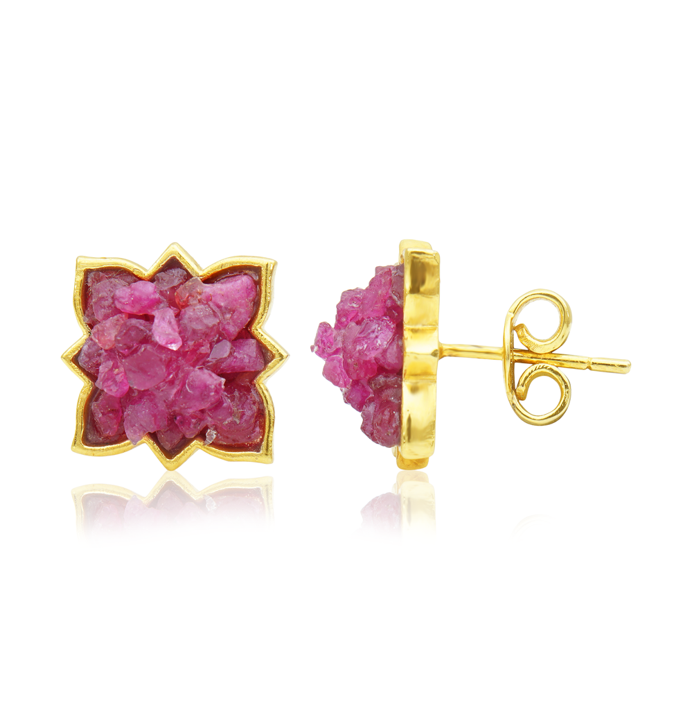 Natural Ruby Earrings - Studs : NH-ERR-03-RB
