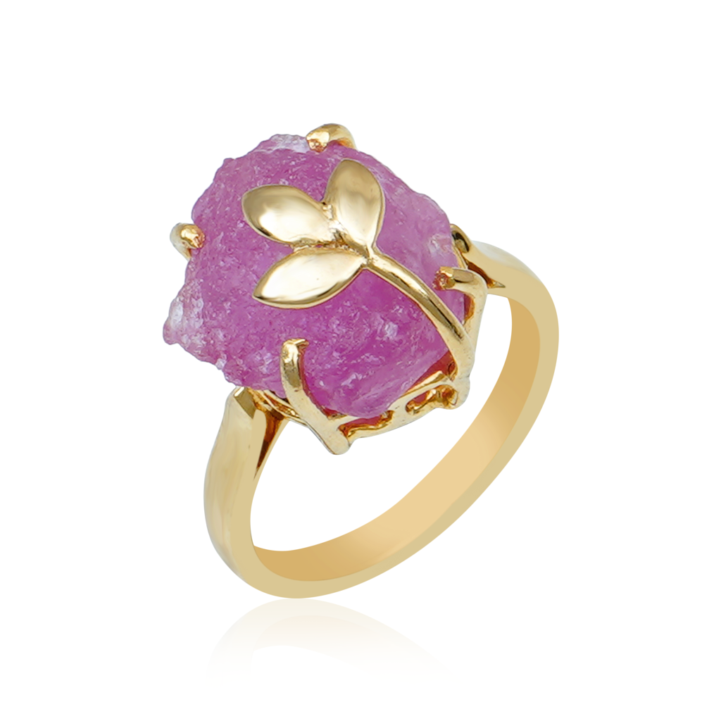 Raw Natural Ruby Ring With Leaf Motif : NH-RNG-01-RB