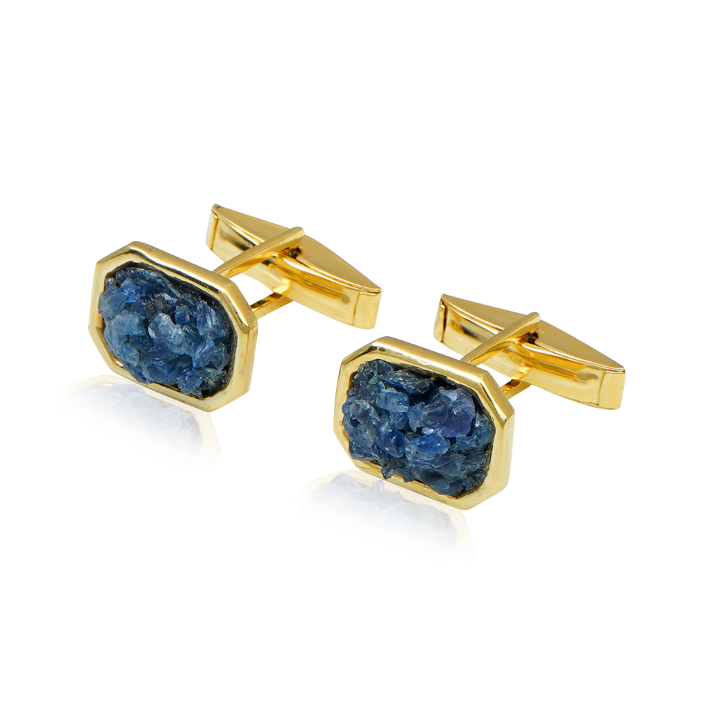 Natural Raw Blue Sapphire Cuff Links : NH-CFL-04-BS