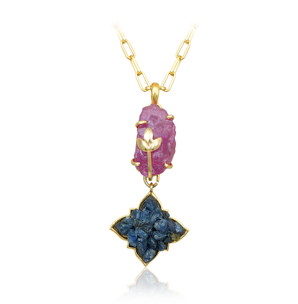 Natural Dual Ruby And Blue Sapphire Pendant - Neeli- Laal Pendant : NH-PDT-13-RB-BS