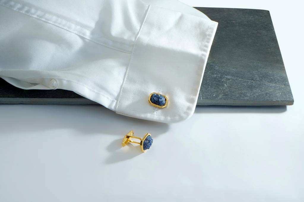 Natural Raw Blue Sapphire Cuff Links : NH-CFL-04-BS