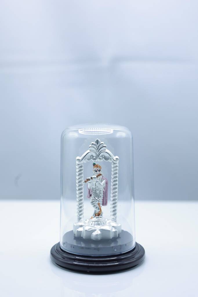 999 Pure Silver Lord Krishna Idol With Glass Dome Display : SSS-ID-EF-021