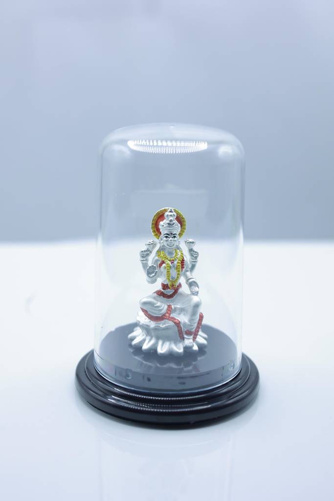 999 Pure Silver Goddess Lakshmi Idol With Glass Dome Display-Sss-Id-Ef-028 : SSS-ID-EF-028
