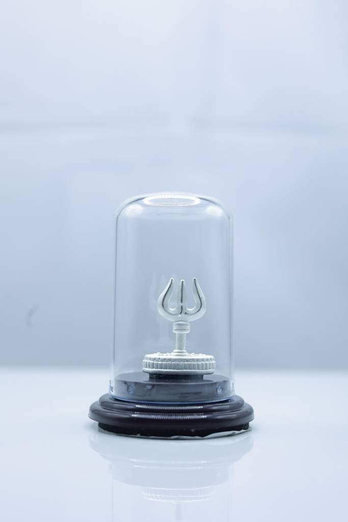 999 Pure Silver Trishul Idol With Glass Dome : SSS-ID-EF-042