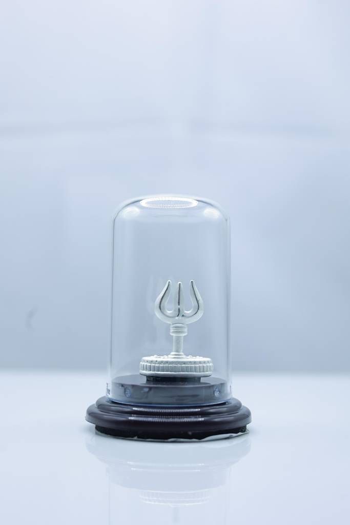 999 Pure Silver Trishul Idol With Glass Dome : SSS-ID-EF-042