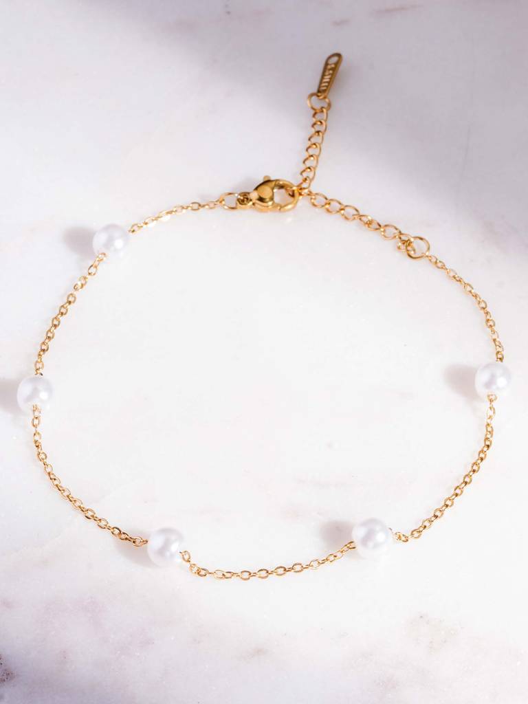 Gold Pearl Anklet For Womens - Waterproof & Anti-Tarnish : SSWAN0027
