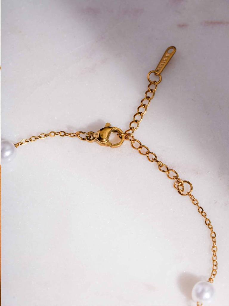 Gold Pearl Anklet For Womens - Waterproof & Anti-Tarnish : SSWAN0027