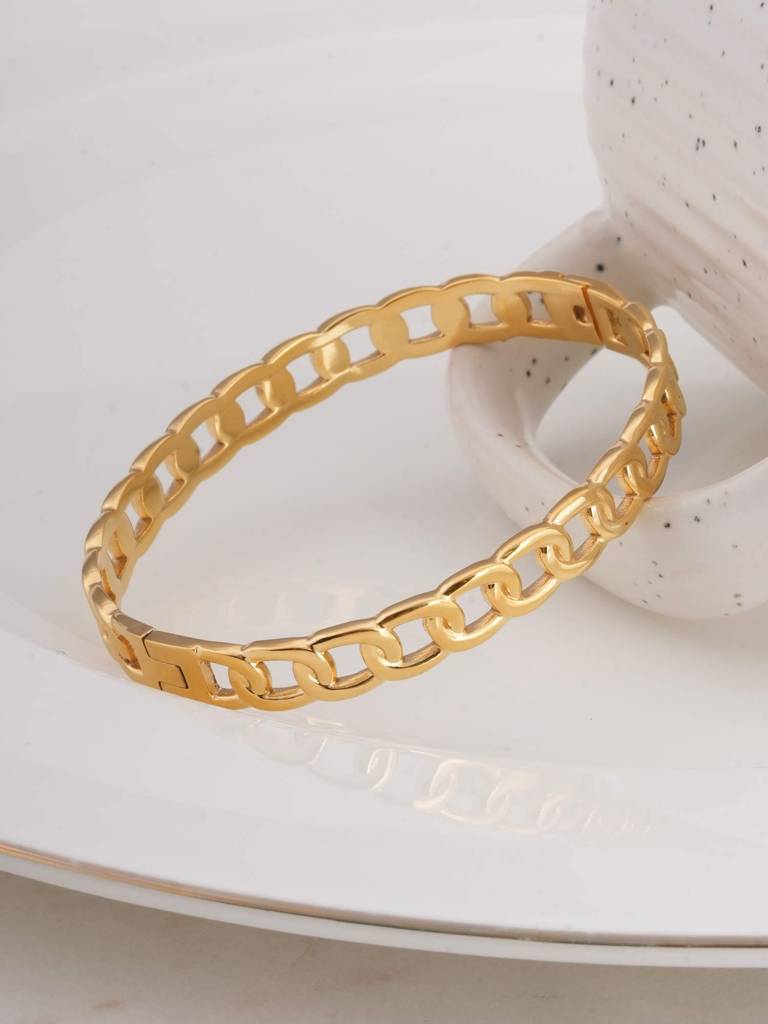 Gold Chain Link Bangle Bracelet For Womens - Waterproof & Anti-Tarnish : SSWBR0311