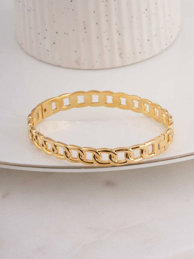 Gold Chain Link Bangle Bracelet For Womens - Waterproof & Anti-Tarnish : SSWBR0311
