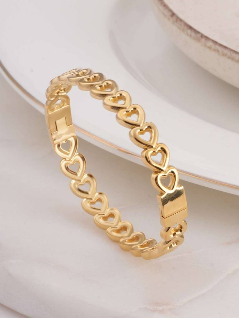 Gold Heart Bangle Bracelet For Womens - Waterproof & Anti-Tarnish : SSWBR0312