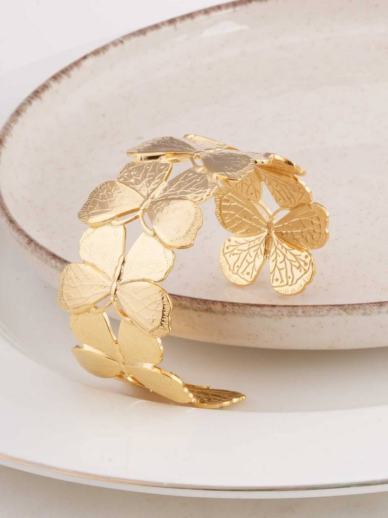 Floral Gold Cuff Bracelet For Womens - Waterproof & Anti-Tarnish : SSWBR0319