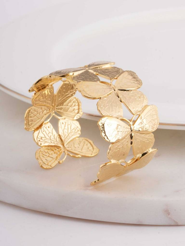 Floral Gold Cuff Bracelet For Womens - Waterproof & Anti-Tarnish : SSWBR0319
