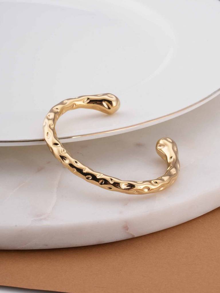 Hammered Gold Cuff Bracelet For Womens - Waterproof & Anti-Tarnish : SSWBR0329
