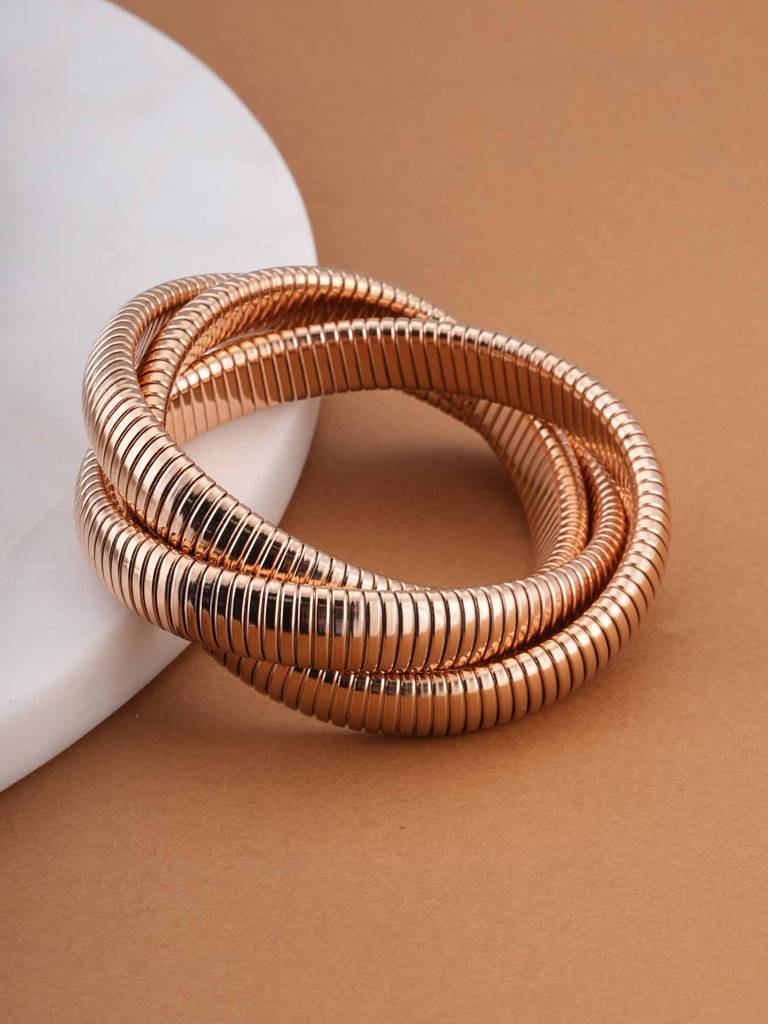 Rose Gold Trio Snake Bangle For Womens - Waterproof & Anti-Tarnish : SSWBR0333