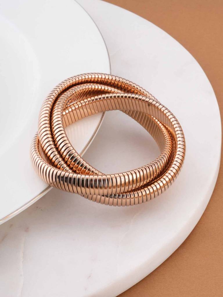 Rose Gold Trio Snake Bangle For Womens - Waterproof & Anti-Tarnish : SSWBR0333