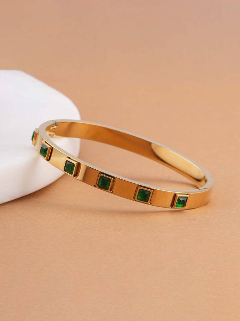 Green Stone Bangle Bracelet For Womens - Waterproof & Anti-Tarnish : SSWBR0337