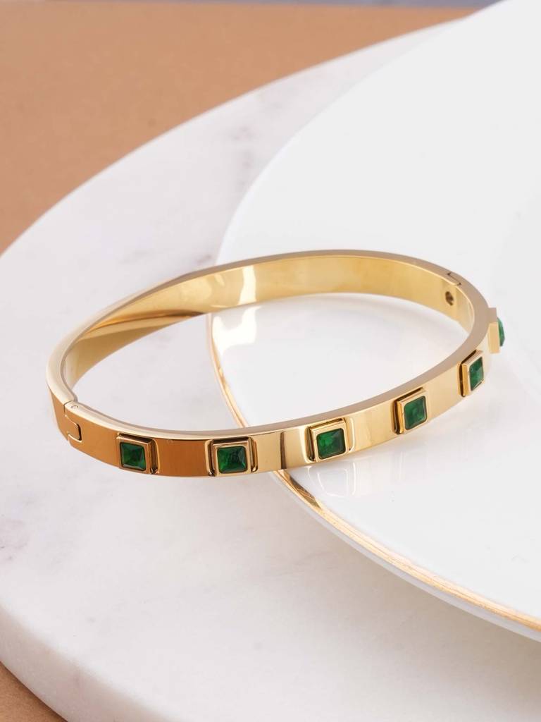 Green Stone Bangle Bracelet For Womens - Waterproof & Anti-Tarnish : SSWBR0337