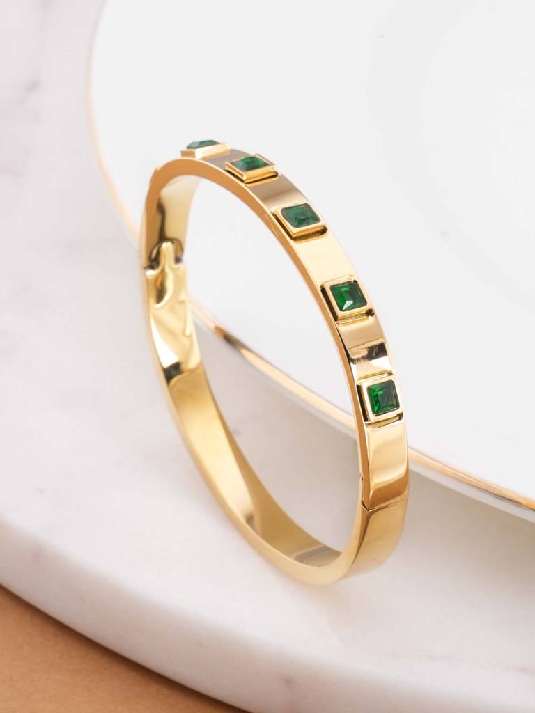 Green Stone Bangle Bracelet For Womens - Waterproof & Anti-Tarnish : SSWBR0337