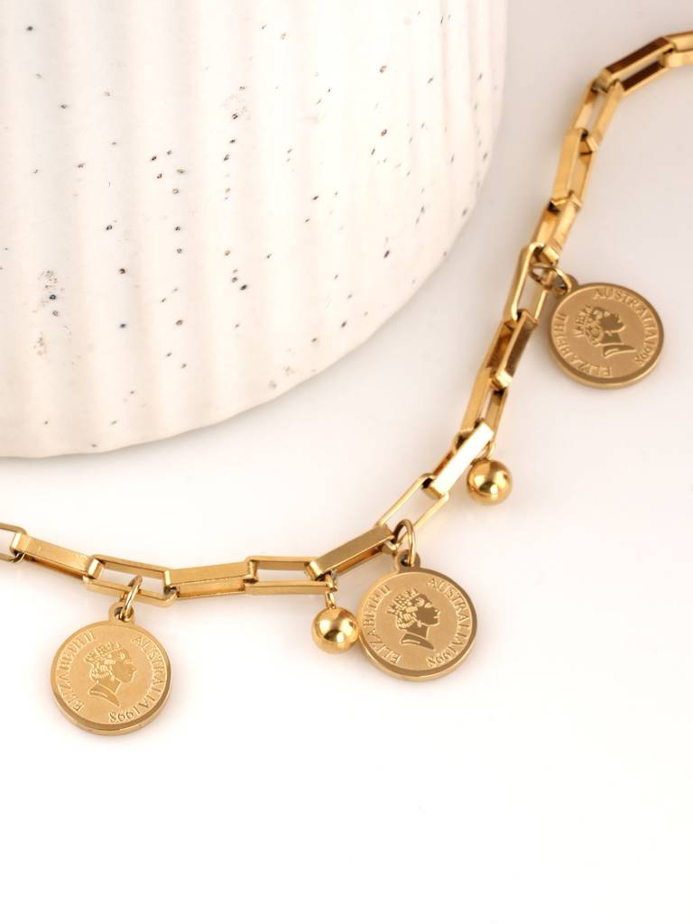 Coin Hollow Box Chain Bracelet For Womens - Waterproof & Anti-Tarnish : SSWBR0341