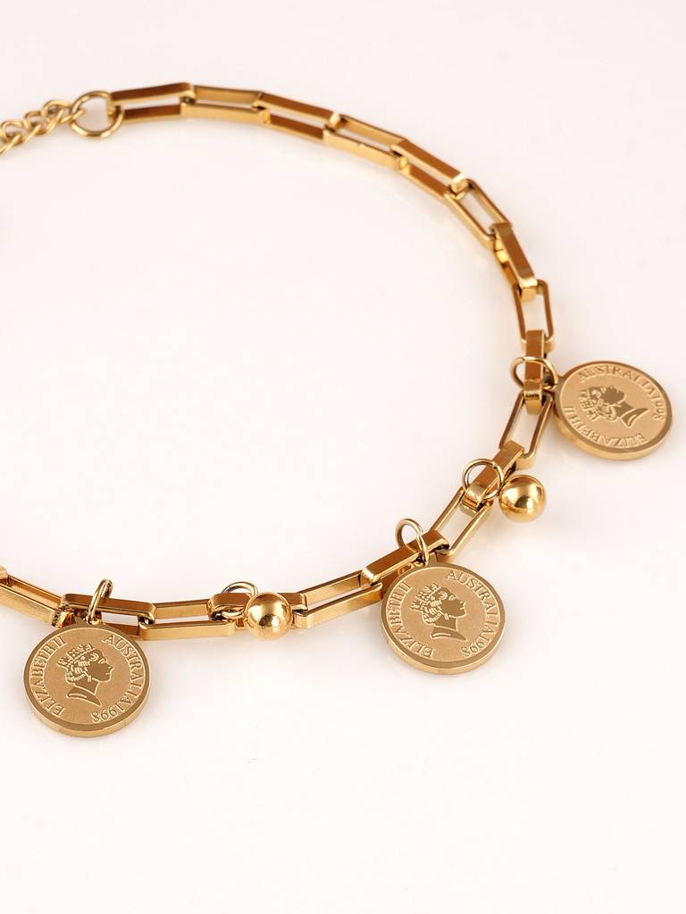Coin Hollow Box Chain Bracelet For Womens - Waterproof & Anti-Tarnish : SSWBR0341