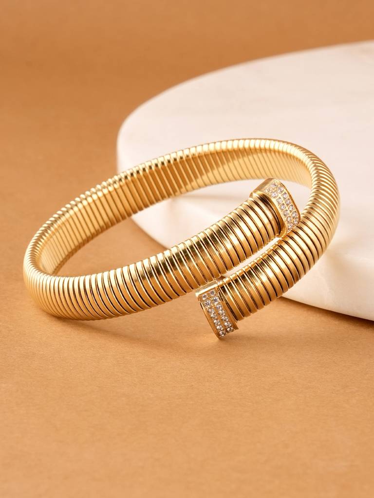 Serpentine Elegance Cuff For Womens Waterproof Anti-Tarnish Gold  One Size Stainless Steel