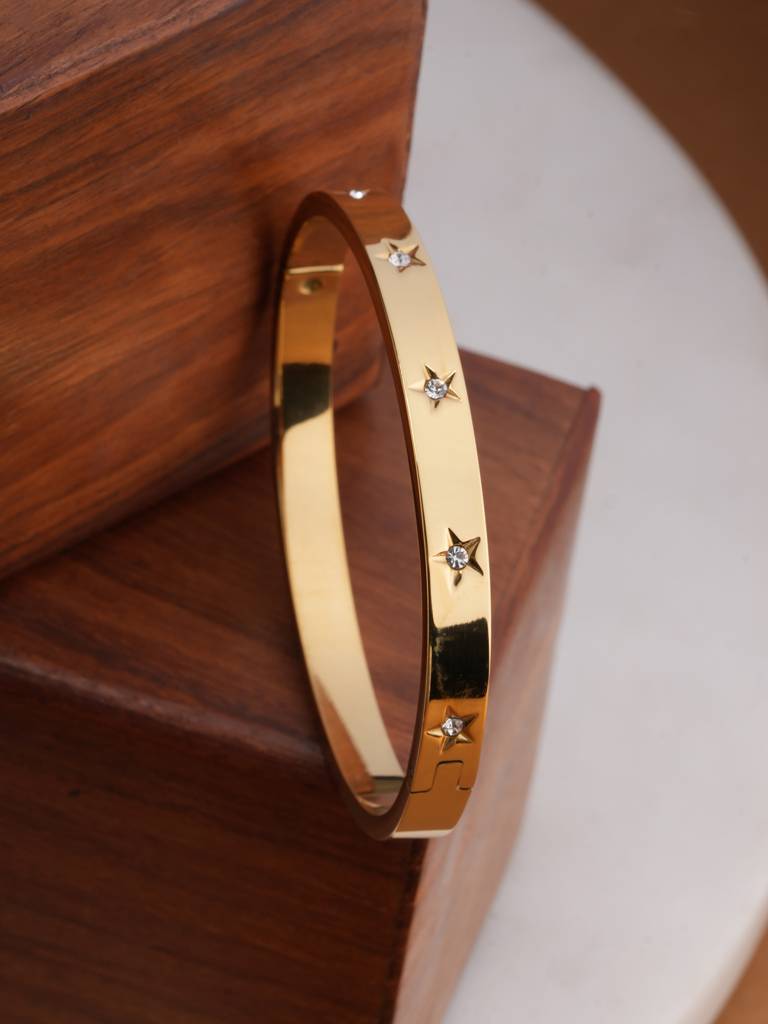 Golden Line Of Light Kada For Womens - Waterproof & Anti-Tarnish : SSWBR0381