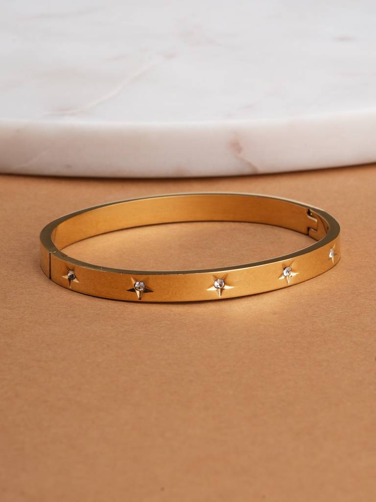 Golden Line Of Light Kada For Womens - Waterproof & Anti-Tarnish : SSWBR0381