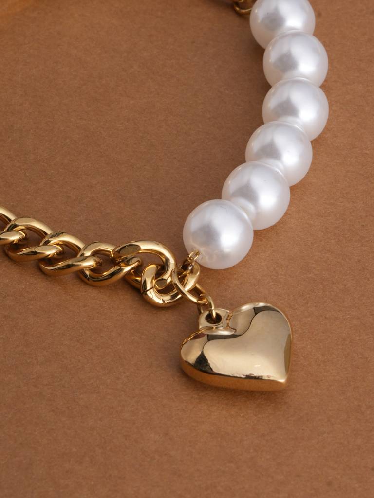 Pearl & Chain Link Heart Bracelet For Womens - Waterproof & Anti-Tarnish : SSWBR0393