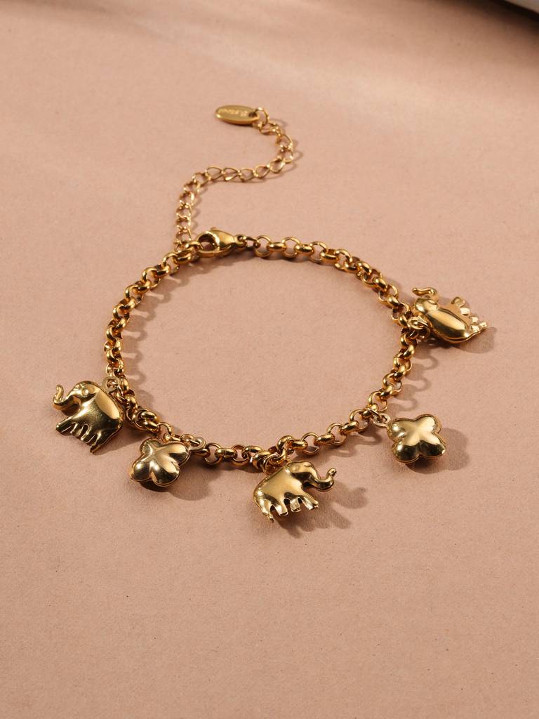 Boho Elephant & Bloom Charm Bracelet For Women : SSWBR0519