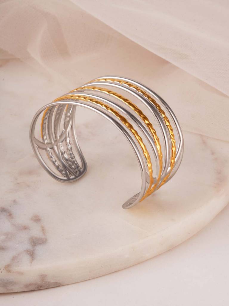 Dual Tone Stacked Bracelet For Women : SSWBR0526