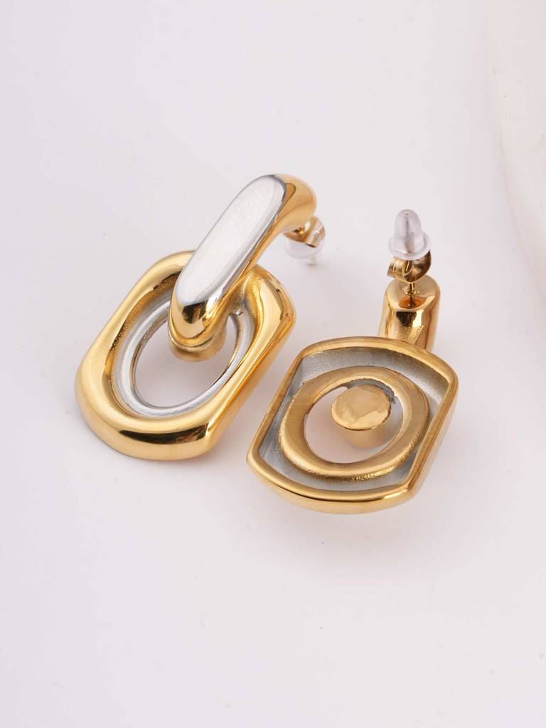 Two-Tone Link Drop Earrings For Womens - Waterproof & Anti-Tarnish : SSWER0520