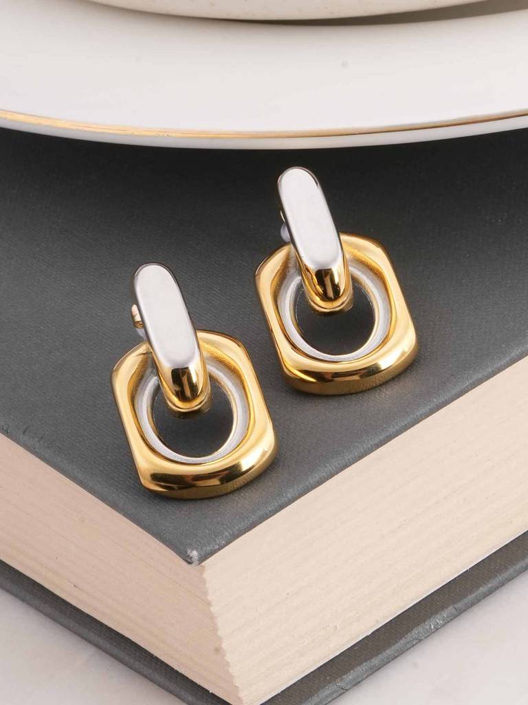 Two-Tone Link Drop Earrings For Womens - Waterproof & Anti-Tarnish : SSWER0520