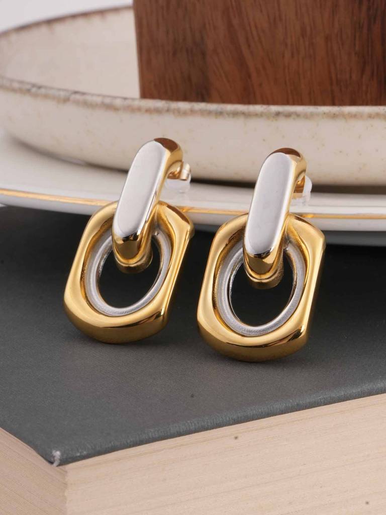 Two-Tone Link Drop Earrings For Womens - Waterproof & Anti-Tarnish : SSWER0520