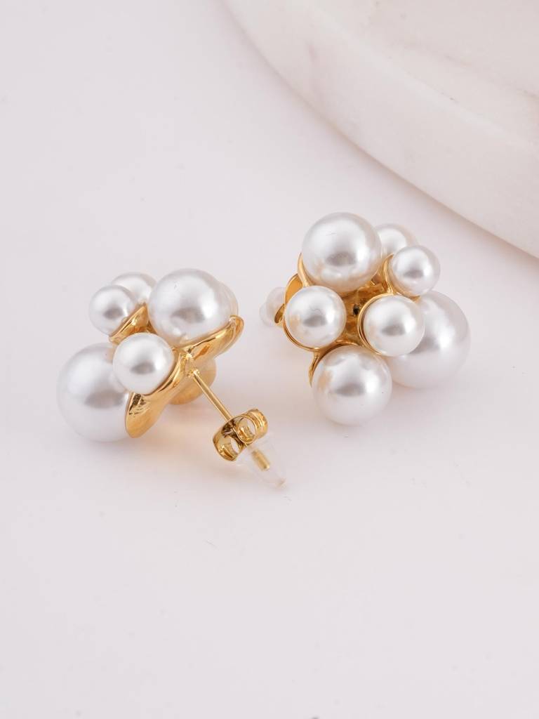 Pearl Cluster Stud Earrings For Womens - Waterproof & Anti-Tarnish : SSWER0522