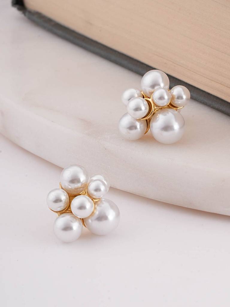 Pearl Cluster Stud Earrings For Womens - Waterproof & Anti-Tarnish : SSWER0522