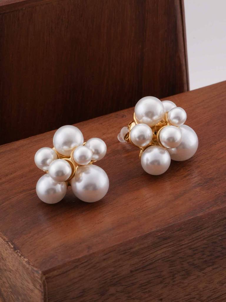Pearl Cluster Stud Earrings For Womens - Waterproof & Anti-Tarnish : SSWER0522