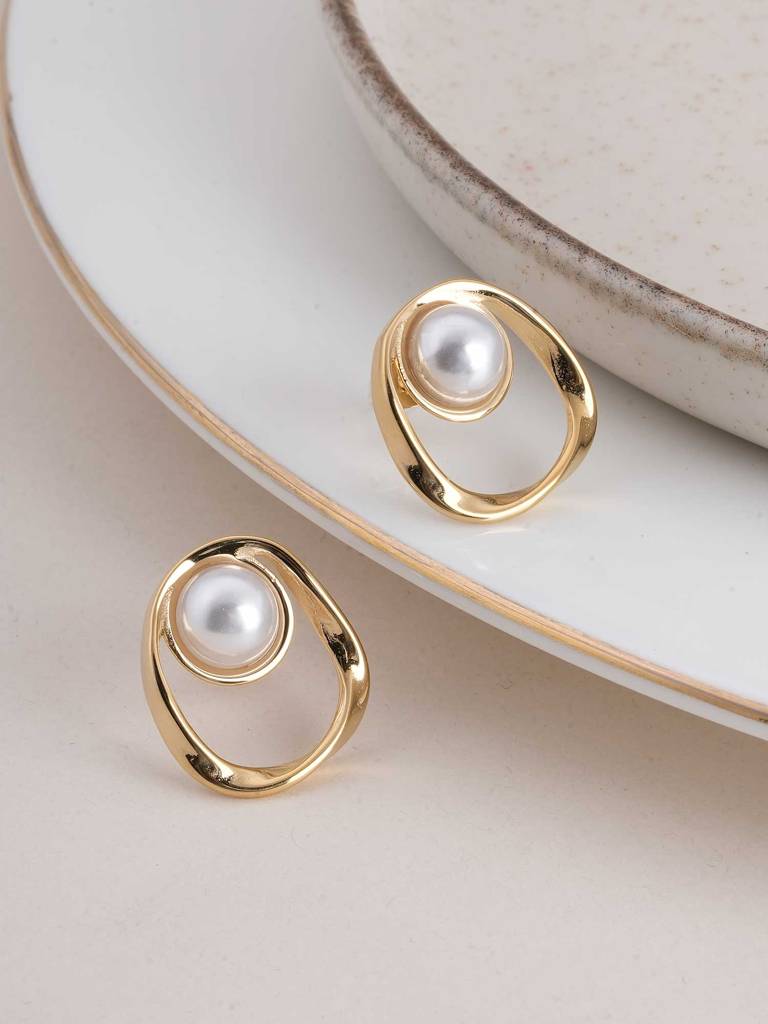 Pearl Center Abstract Earrings For Womens - Waterproof & Anti-Tarnish : SSWER0523