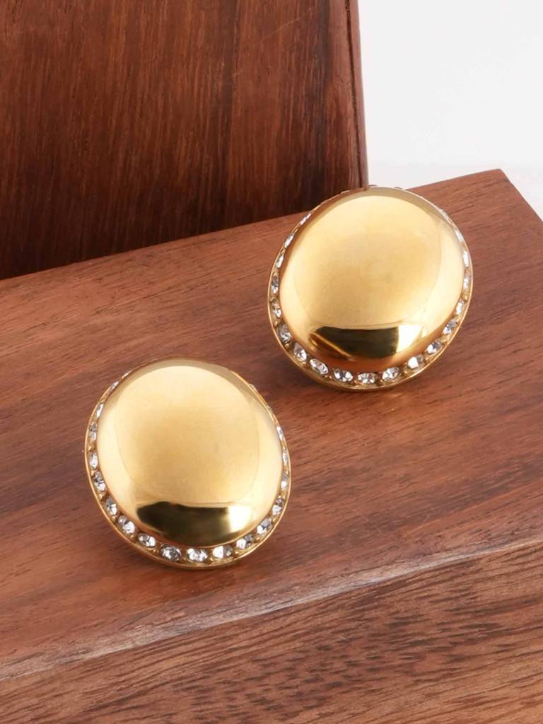 Oval Gold Earrings With Crystals For Womens - Waterproof & Anti-Tarnish : SSWER0524