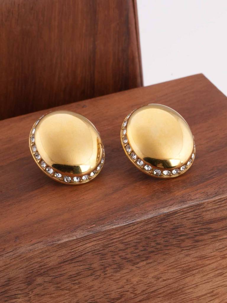 Oval Gold Earrings With Crystals For Womens - Waterproof & Anti-Tarnish : SSWER0524