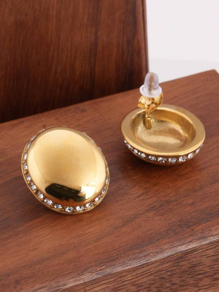 Oval Gold Earrings With Crystals For Womens - Waterproof & Anti-Tarnish : SSWER0524