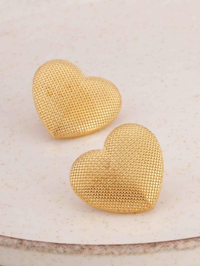 Textured Gold Heart Earrings For Womens - Waterproof & Anti-Tarnish : SSWER0526