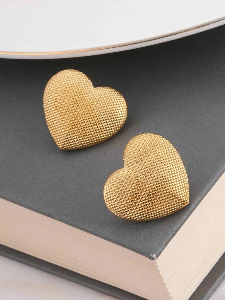Textured Gold Heart Earrings For Womens - Waterproof & Anti-Tarnish : SSWER0526