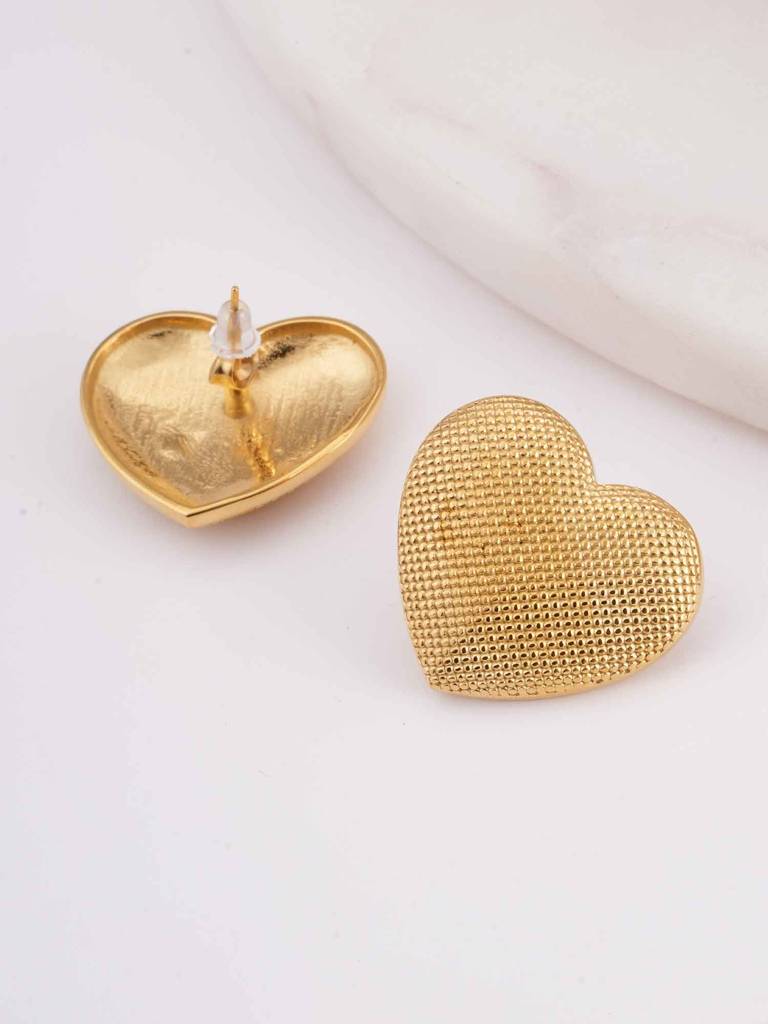 Textured Gold Heart Earrings For Womens - Waterproof & Anti-Tarnish : SSWER0526