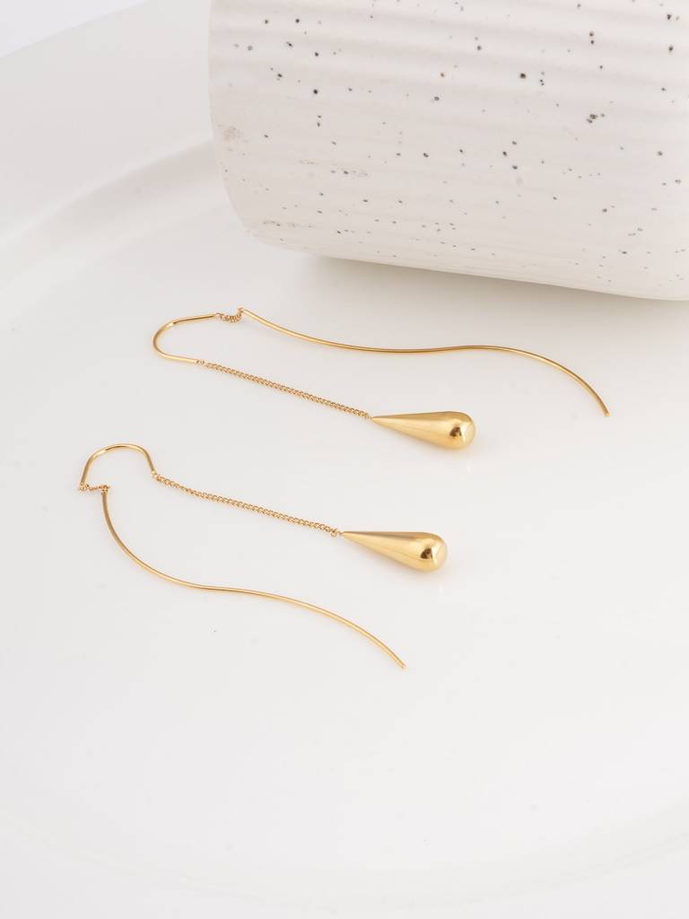 Gold Water Drop Tassel Earrings For Womens - Waterproof & Anti-Tarnish : SSWER0528