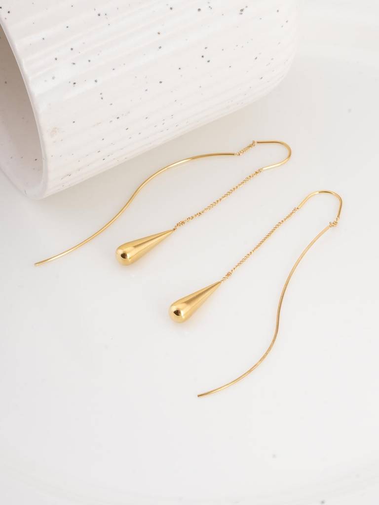 Gold Water Drop Tassel Earrings For Womens - Waterproof & Anti-Tarnish : SSWER0528