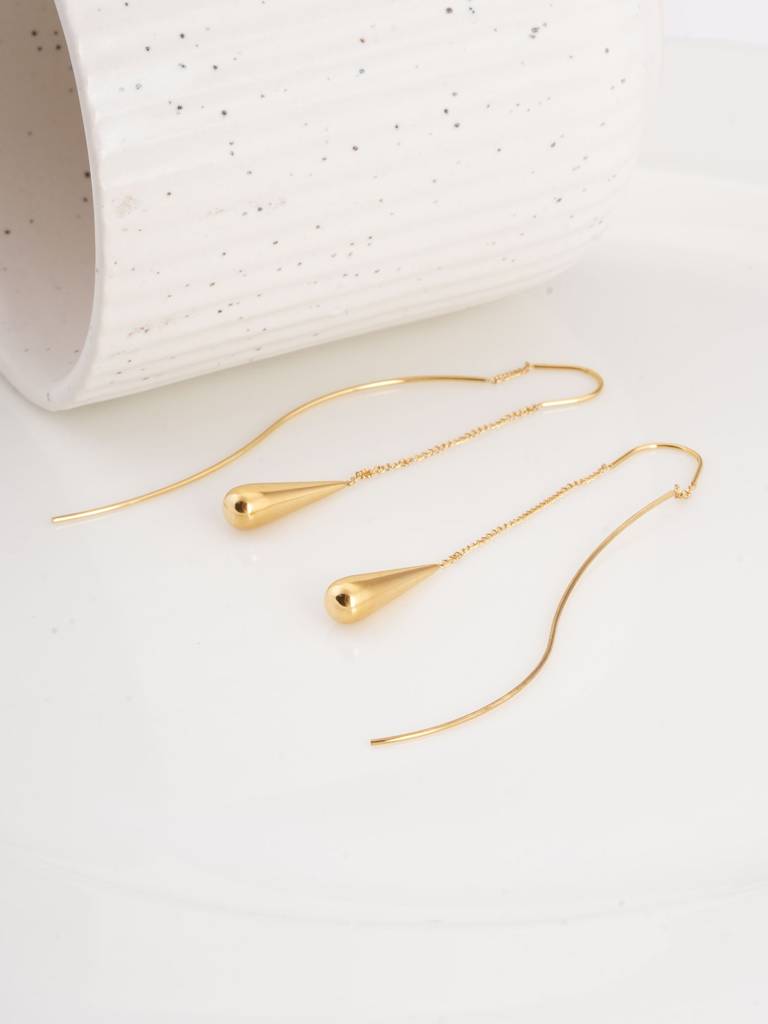 Gold Water Drop Tassel Earrings For Womens - Waterproof & Anti-Tarnish : SSWER0528