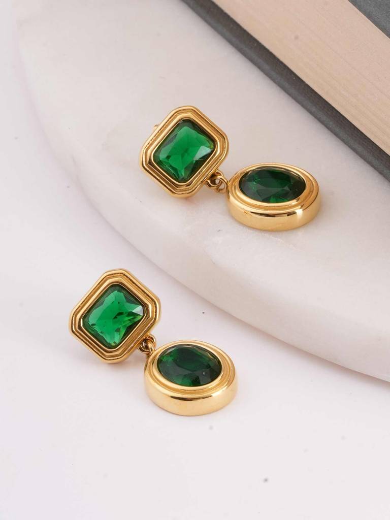 Green Gemstone Drop Earrings For Womens - Waterproof & Anti-Tarnish : SSWER0529
